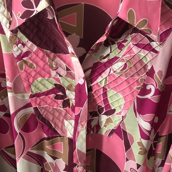 Women's Plus Size Blouse Flower Abstract Design Multi-color Shirt 2X - Picture 6 of 9